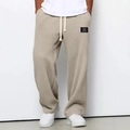 Pantaloni lounge ampi da uomo in maglia a nido d'ape beige con coulisse bianca - S / Cachi Scuro
