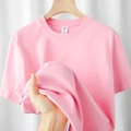 T-shirt rosa boxy fit in cotone pesante con trama elastica e girocollo classico - Rosa Chiaro