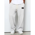 Pantaloni sportivi da uomo bianchi a nido d'ape con coulisse e patch minimalista - Taglia S / Bianco