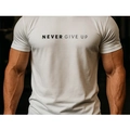 T-shirt de sport en coton blanc pour homme avec impression Never Give Up coupe ajustée - S / Blanc