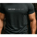 T-shirt de sport gris anthracite pour hommes en coton avec imprimé NEVER GIVE UP - S / Gris foncé