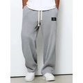 Pantaloni da uomo grigi in maglia waffle con coulisse e toppa laterale decorativa - Taglia S / Grigio