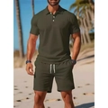 Heren zomerse casual set met slim fit poloshirt en korte broek in olijfgroene kleur - S / Legergroen