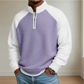 Herren Waffelstrick Langarm-Poloshirt mit Reißverschluss und Raglanärmel-Design - S / Lavendel