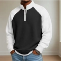 Polo homme en maille gaufrée avec demi-zip et design contrasté noir et blanc élégant - S / Noir