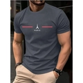 Dunkelgrau-blaues Herren T-Shirt mit weißem Eiffelturm-Logo und Paris-Buchstabendruck - S / Dunkelgrau (Paris Eiffelturm)