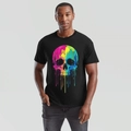 Zwart katoenen T-shirt voor heren met een kleurrijke grafische vloeibare schedelprint - M / Zwart Gekleurde Vloeibare Schedel
