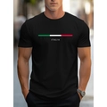 Maglietta nera slim fit da uomo con strisce bandiera Italia e stampa sul petto - Taglia S / Nero (Stile Italia)