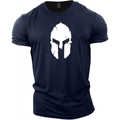 Ανδρικό μπλε σκούρο t-shirt με στρογγυλή λαιμόκοψη και τύπωμα σπαρτιατικού κράνους - S / Ναυτικό μπλε