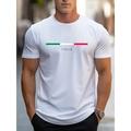 Maglietta da uomo bianca con stampa bandiera Italia e scritte sportive atletiche - Taglia S / Bianco (Stile Italia)