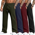 Lot de 4 pantalons de jogging pour hommes, coupe droite en olive, marine, bordeaux et noir - Vert Armée + Bleu Marine + Bordeaux + Noir