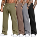 Lot de 4 pantalons de jogging pour hommes à jambe large et cordon de serrage - Vert Olive + Marron + Gris + Noir