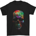 T-shirt noir pour homme avec imprimé crâne coloré artistique et style peinture éclaboussée - S / Noir Crâne d'Art Coloré