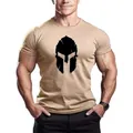 Ανδρικό χακί T-shirt με στρογγυλή λαιμόκοψη και μαύρο τύπωμα σπαρτιατικού κράνους - S / Χακί