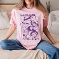 Pink cotton Demon Hunter anime T-shirt featuring purple character print and crew neck - S / Pink