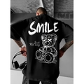Oversized black cotton T-shirt with gothic white teddy bear smile print on the back - S / Black