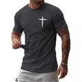 Donkergrijs heren T-shirt met korte mouwen en gotische kruisprint in streetwear-stijl - S / donkergrijs