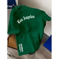 Donkergroen los katoenen T-shirt met witte Los Angeles-print op een metalen stoel - S / Donkergroen