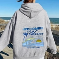 Sweat à capuche gris clair oversize avec motif de plage Life Comes in Waves - S / Gris clair