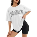 Übergroßes weißes Los Angeles Print T-Shirt und schwarze Biker-Shorts im Gothic-Stil - 3XL / Weiß