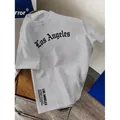 Grijs heren T-shirt van katoen met Los Angeles gotische print en casual losse pasvorm - S / Lichtgrijs