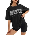 Schwarzes Oversized T-Shirt Set aus Baumwolle mit Los Angeles Print und Radlerhose - 3XL / Schwarz
