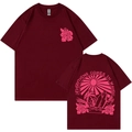 Burgunderrotes T-Shirt mit Hawaii-Druck und dem Schriftzug Everything Comes in Waves - S / Oberteile / Burgunderrot