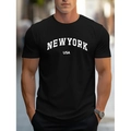 Gothic heren t-shirt in zwart met witte New York USA grafische print en ronde hals - S / Zwart
