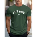 Donkergroen heren T-shirt slim fit met witte New York USA stad letterprint - S / Donkergroen