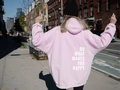 Pink oversized hoodie back view featuring white 'DO WHAT MAKES YOU HAPPY' text print - S / Tops / Pink with White Letters