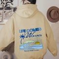 Sweat à capuche oversize beige pour hommes et femmes avec motif graphique surf au dos - S / Abricot