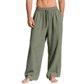 Detalle del pantalón de lino verde salvia con cintura con cordón y tejido transpirable - S / Verde Militar