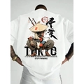 Oversized white cotton T-shirt with Japanese samurai graphic and Tokyo print on the back - White