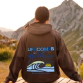 Sweat à capuche marron foncé oversize avec imprimé vintage LIFE COMES in Waves - S / Café