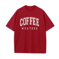 Donkerrood dames T-shirt met witte Coffee Weather vintage print en korte mouwen - 3XL / Bordeauxrood