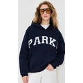Navy blue drop shoulder hoodie with white PARK print and front kangaroo pocket - S / Navy Blue with White Letters