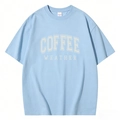 Lichtblauw oversized katoenen T-shirt met witte Coffee Weather grafische print - S / Lichtblauw