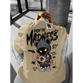 Beige cotton t-shirt featuring dark bear illustration and Enjoy The Madness print - S / Khaki