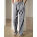 Men's relaxed fit grey cotton linen trousers with drawstring elastic waist for summer - S / Gray