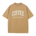 Dames kaki los T-shirt met witte COFFEE WEATHER opdruk in Amerikaanse stijl - S / camel