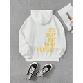 Weißer Oversize Hoodie mit gelbem Slogan-Aufdruck und lässiger Kapuze für Damen - S / Weiß