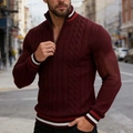 Pull en maille torsadée bordeaux pour homme avec fermeture éclair et bordures rayées - S / Bordeaux