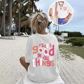 T-shirt blanc oversize avec message See Good In All Things et smiley rose au dos - S / Blanc