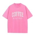 Roze T-shirt met witte COFFEE WEATHER-letters in collegestijl en een losse pasvorm - 3XL / Roze