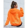Übergroßer hellorangefarbener Hoodie mit gelbem Rückendruck-Slogan für einen Street-Look - S / Orangerot