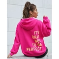 Übergroßer rosa Kapuzenpullover mit gelbem Aufdruck für Damen in Streetwear-Optik - S / Fuchsia