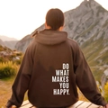 Brown oversized hoodie with white DO WHAT MAKES YOU HAPPY text on the back - S / Tops / Coffee (White Letters)