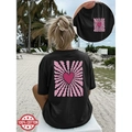 T-shirt femme en 100% coton noir avec motif de cœur rose et coupe décontractée chic - S / Style Rayon de Coeur (Black 01)