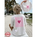 T-shirt blanc 100% coton avec graphique de cœur rose et motif de rayons vintage - S / Style Rayon de Coeur (Gris Clair 01)