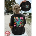 T-shirt noir en coton avec imprimé tortue tropicale et fleurs en coupe décontractée - S / Style Floral Tortue (Black 02)